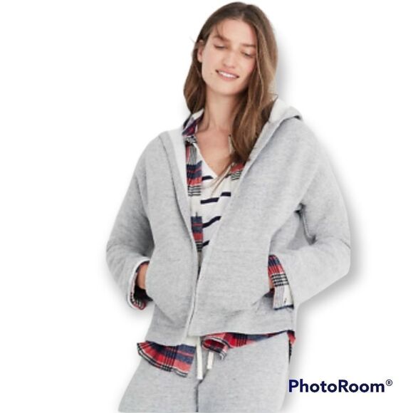 Madewell Miles heather grey cozy open front hooded sweatshirt jacket - Picture 1 of 7